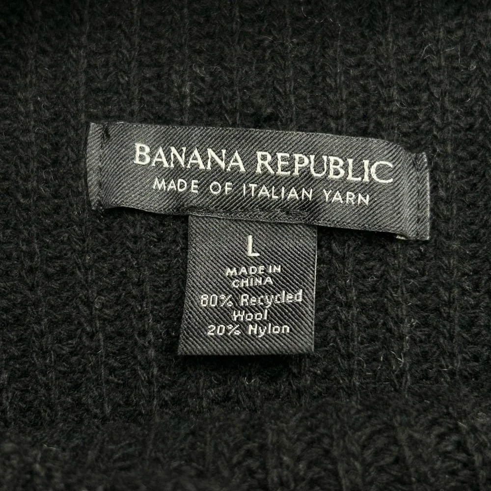 Banana Republic Italian Merino‎ Blend Chest Stripe Sweater Size Large Black Gray